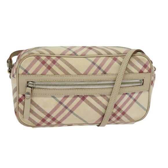 BURBERRY Nova Check Blue Label Shoulder Bag Canvas Beige Silver Auth 118746 - Picture 1 of 16